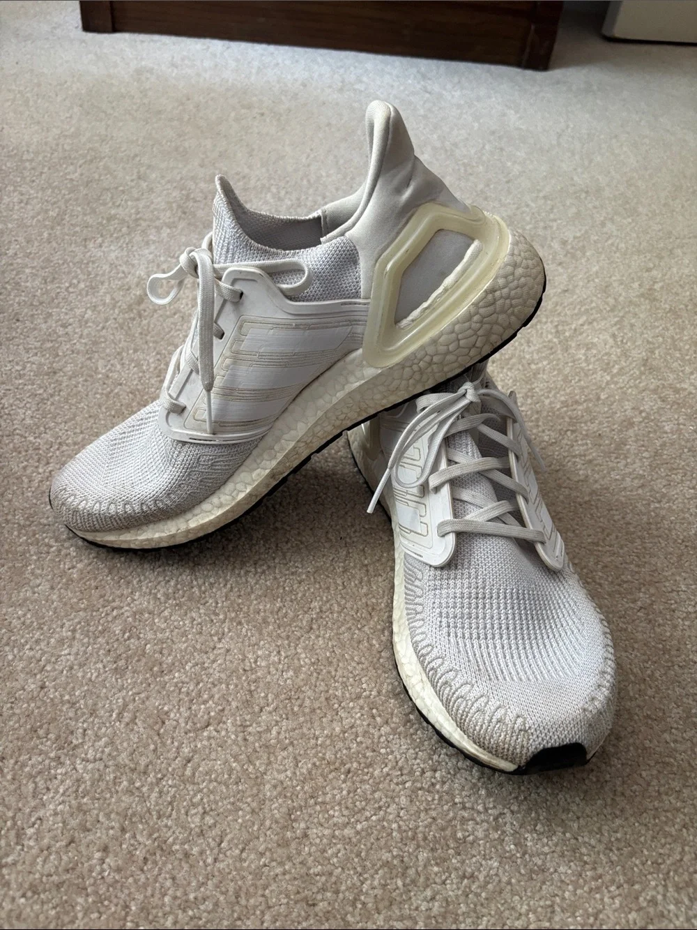 adidas Knit Running Sneakers - Cream White Mens Size 10.5